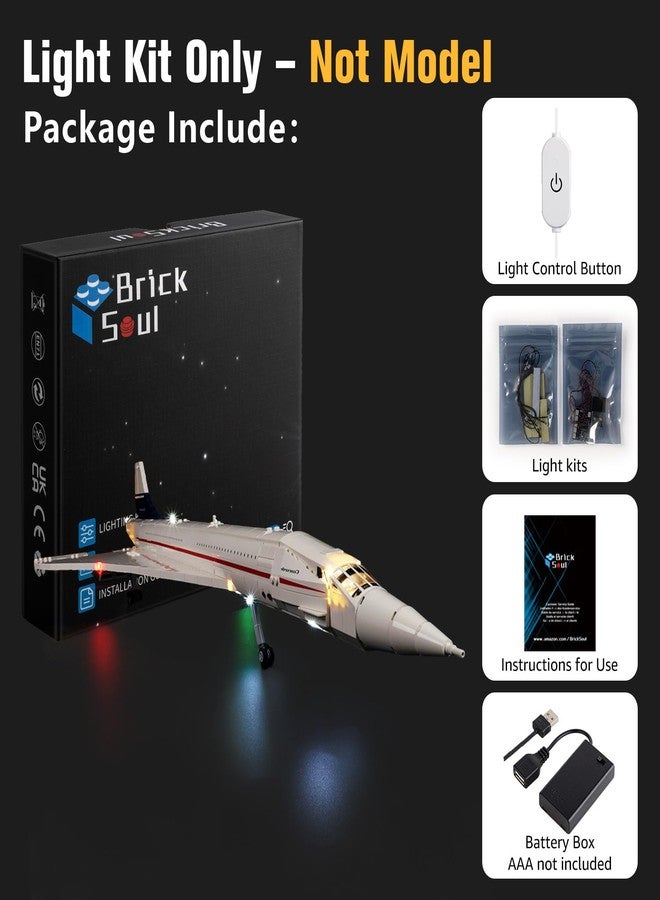 BrickSoul Light Up Kit Compatible with Lego Concorde Model Aircraft 10318 Building Set, Upgrade Wired Dimmable Lighting Accessories for Lego Fans, Not Included 10318 Model - Image 2